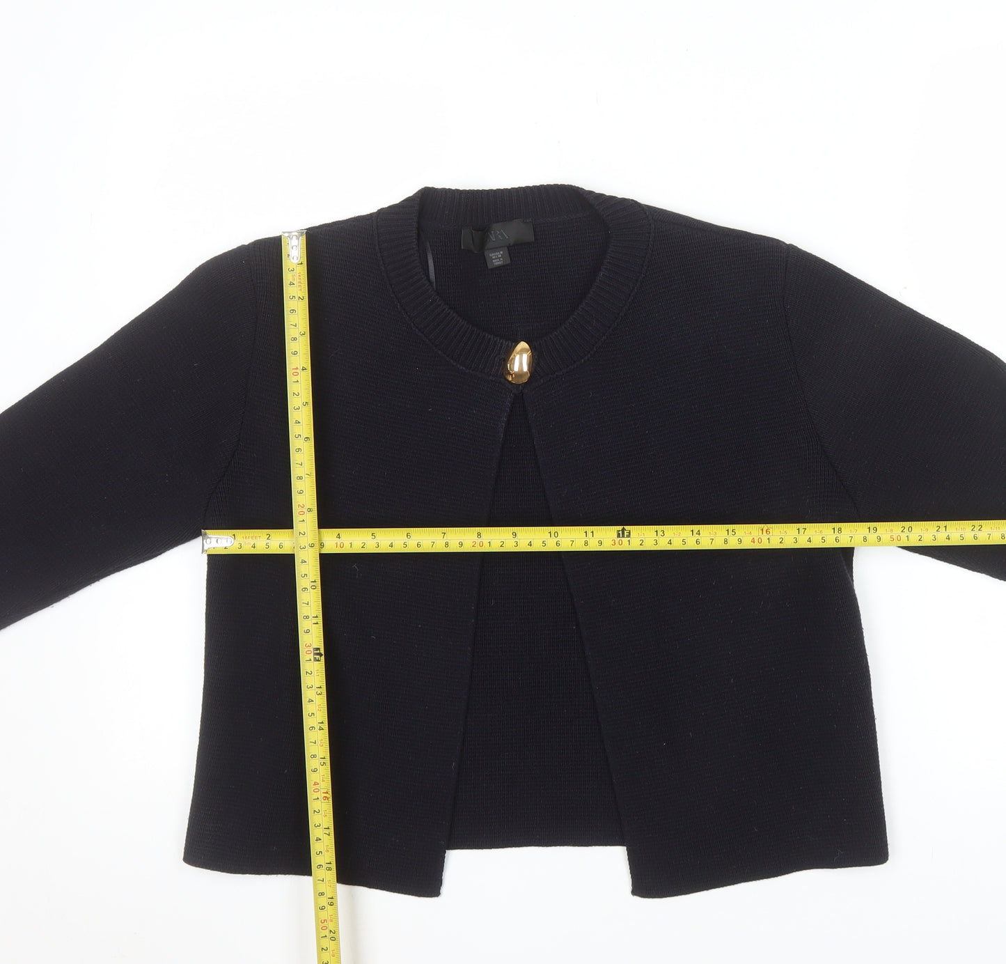 Zara Women’s Black Knit Cardigan M Crew Neck Long Sleeve Classic
