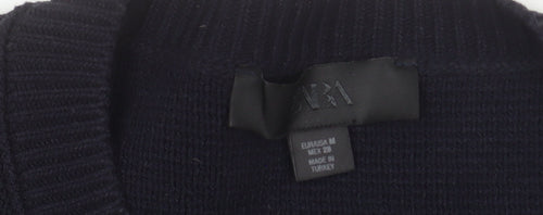 Zara Women’s Black Knit Cardigan M Crew Neck Long Sleeve Classic