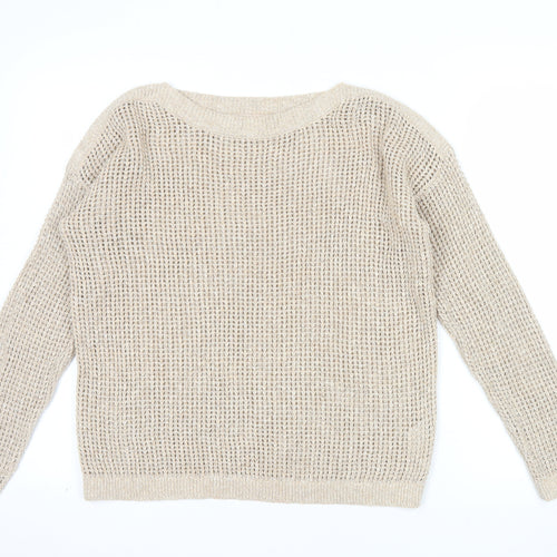 Fat Face Women's Beige Open-Knit Cotton Blend Jumper Size 10