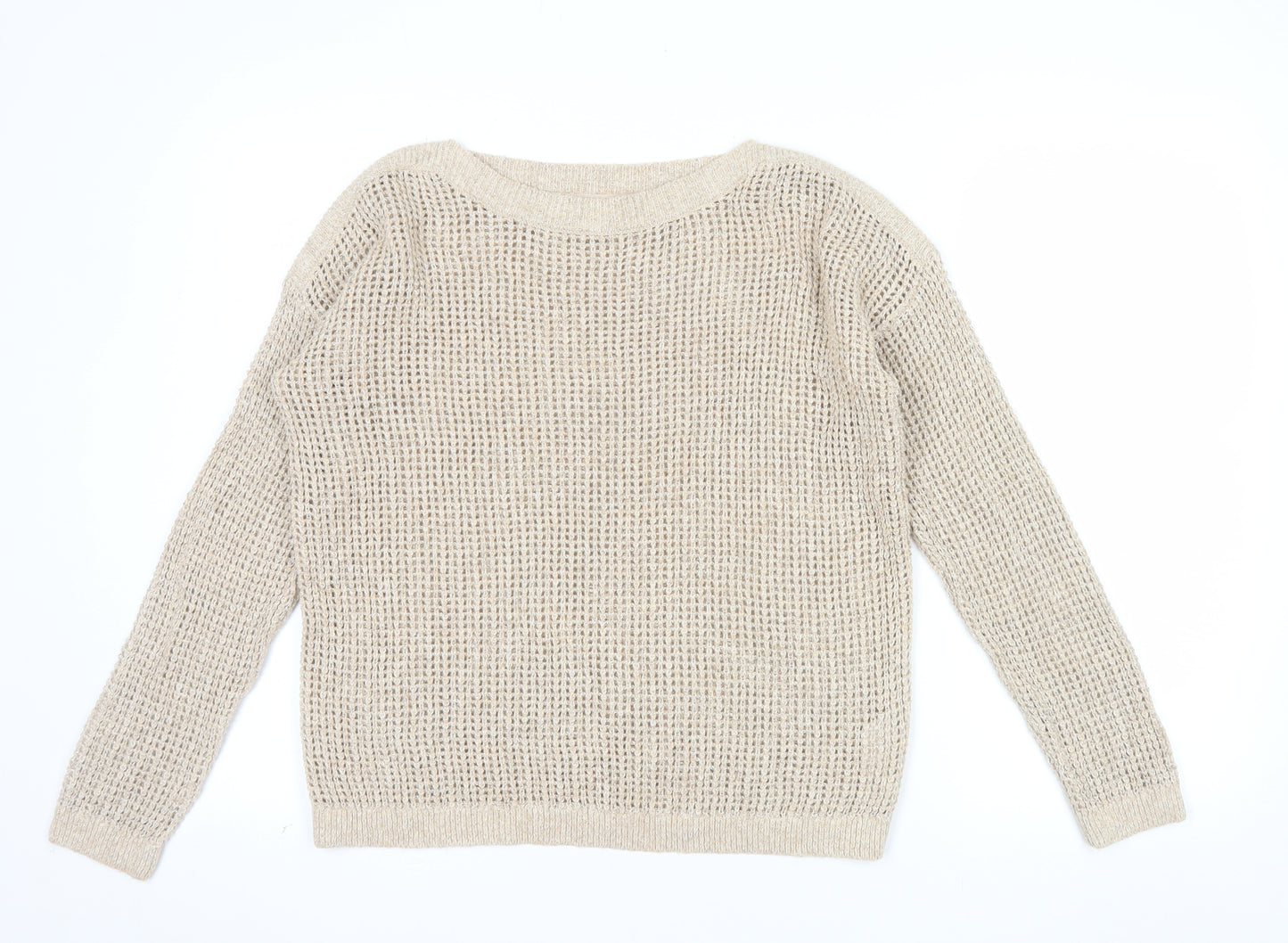 Fat Face Women's Beige Open-Knit Cotton Blend Jumper Size 10