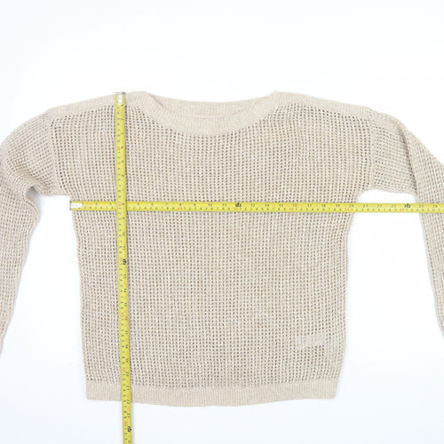 Fat Face Women's Beige Open-Knit Cotton Blend Jumper Size 10