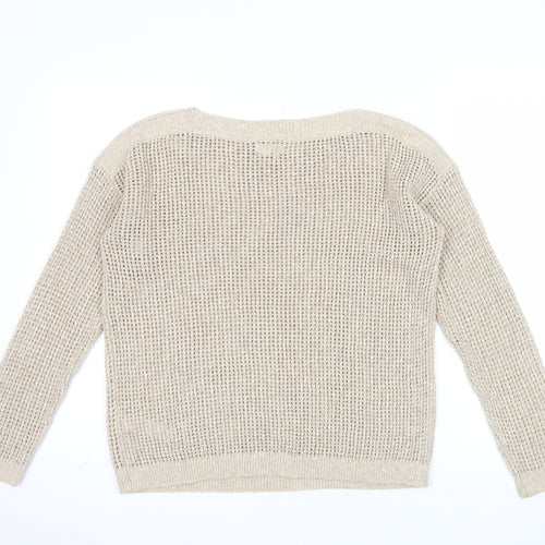 Fat Face Women's Beige Open-Knit Cotton Blend Jumper Size 10