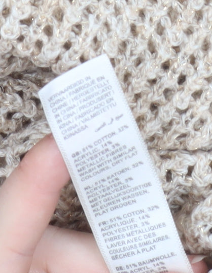 Fat Face Women's Beige Open-Knit Cotton Blend Jumper Size 10