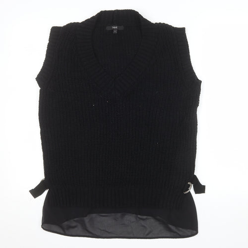 Next Women's Black Chunky V-Neck Knit Sleeveless Vest Jumper Size M
