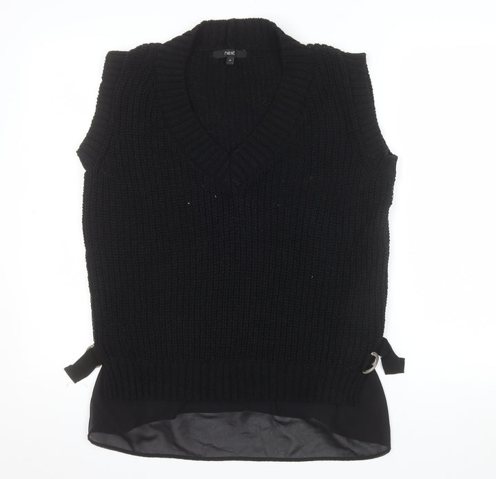 Next Women's Black Chunky V-Neck Knit Sleeveless Vest Jumper Size M