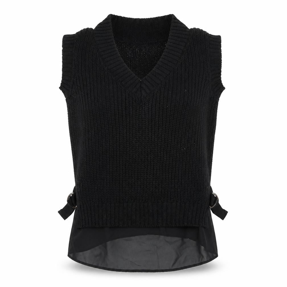 Next Women's Black Chunky V-Neck Knit Sleeveless Vest Jumper Size M