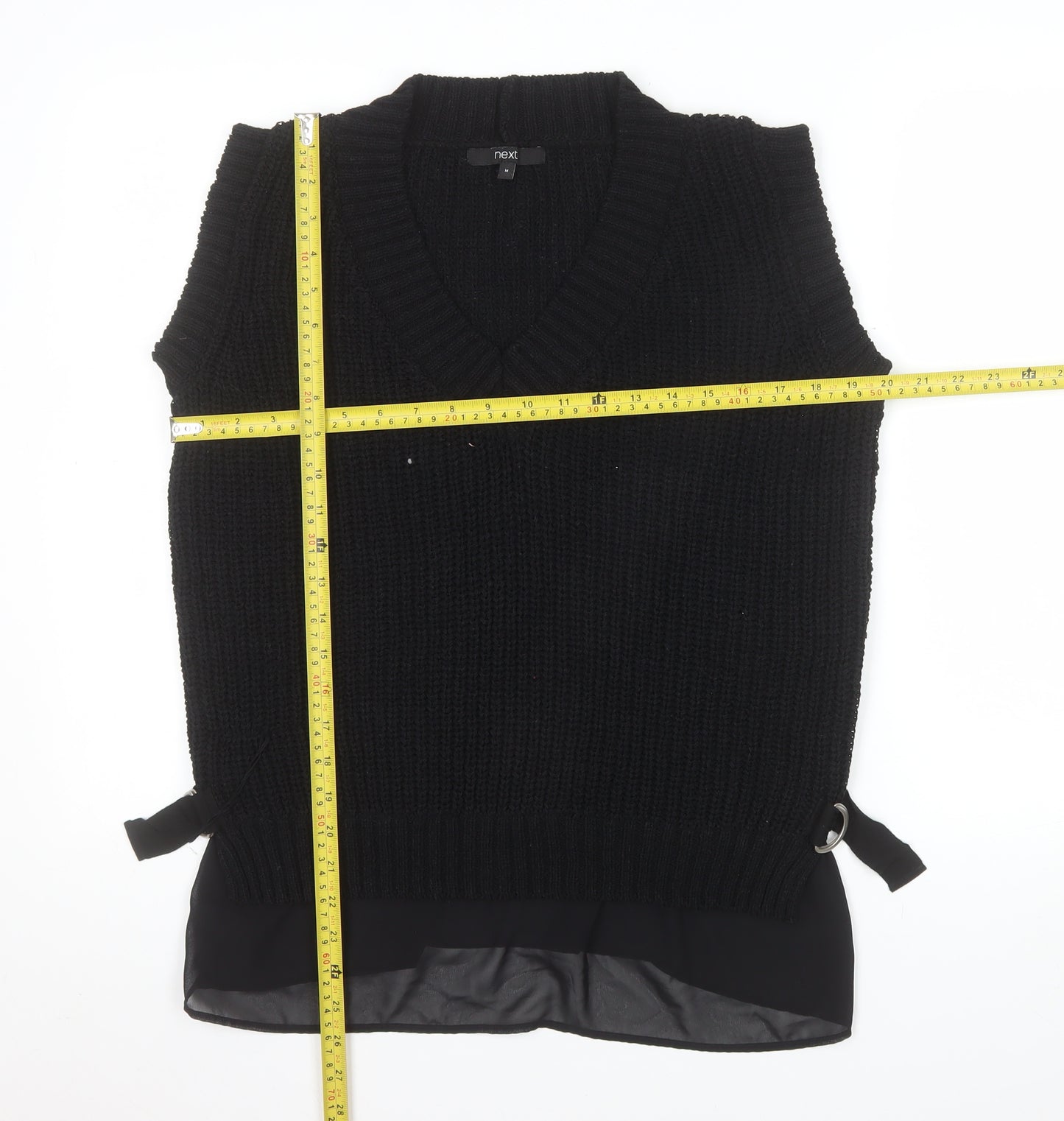 Next Women's Black Chunky V-Neck Knit Sleeveless Vest Jumper Size M