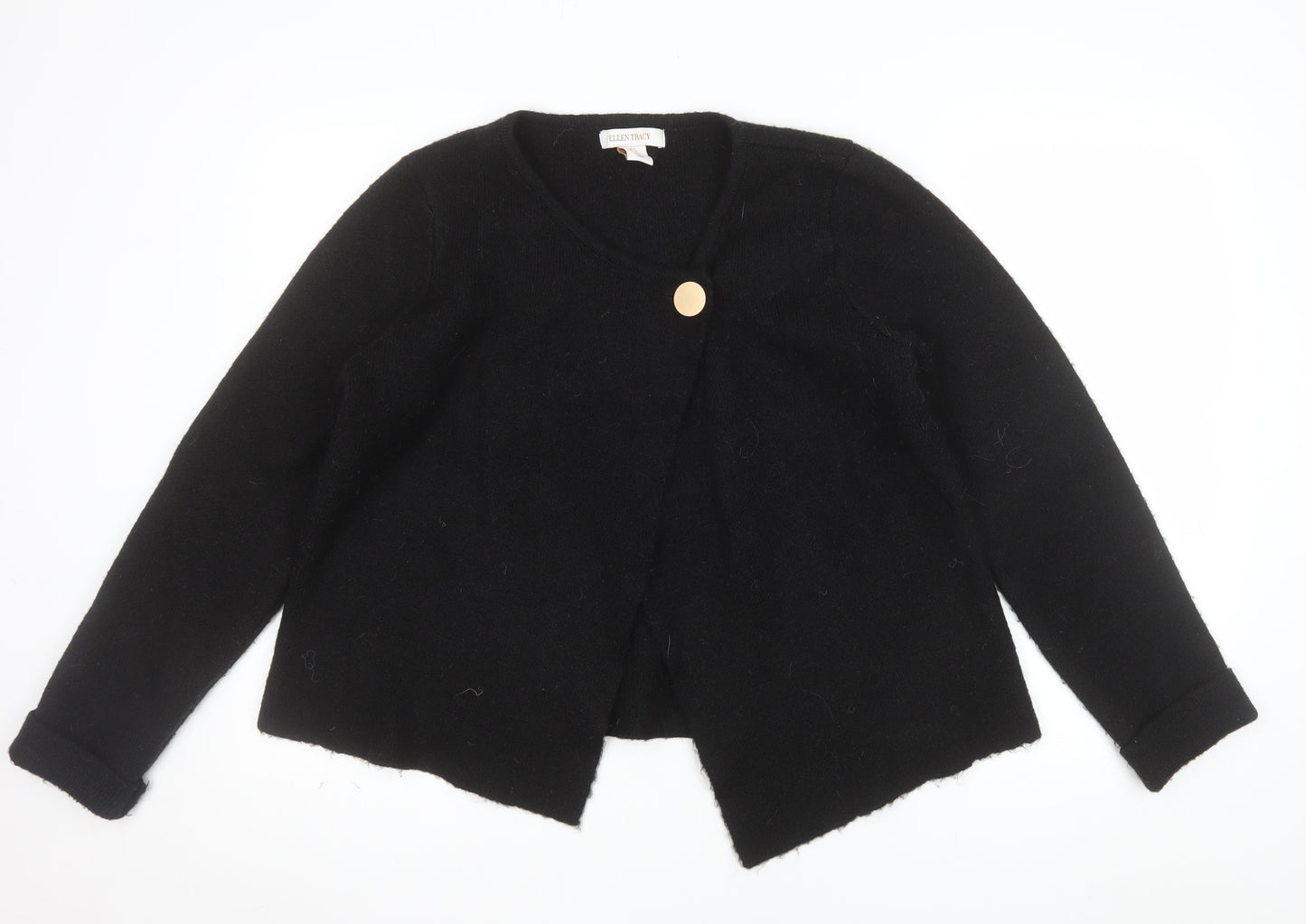Ellen Tracy Women's Black L Wool Cardigan with Button Detail