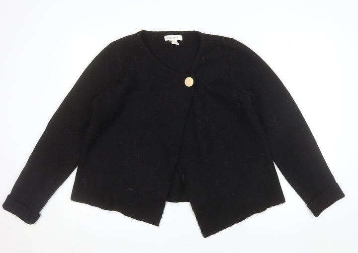 Ellen Tracy Women's Black L Wool Cardigan with Button Detail