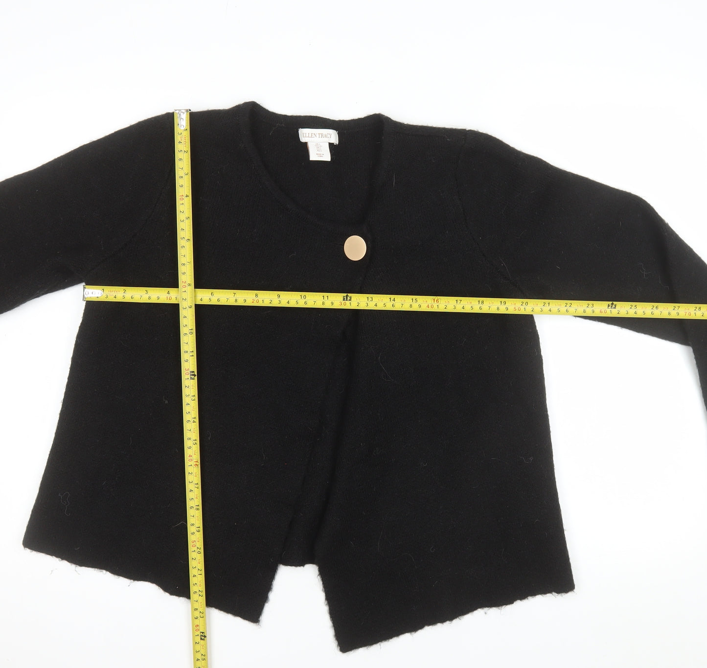 Ellen Tracy Women's Black L Wool Cardigan with Button Detail