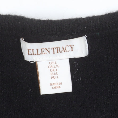 Ellen Tracy Women's Black L Wool Cardigan with Button Detail