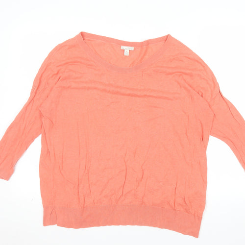 Gap Women’s Pink Linen Cotton 3/4 Sleeve Crew Neck Jumper Medium