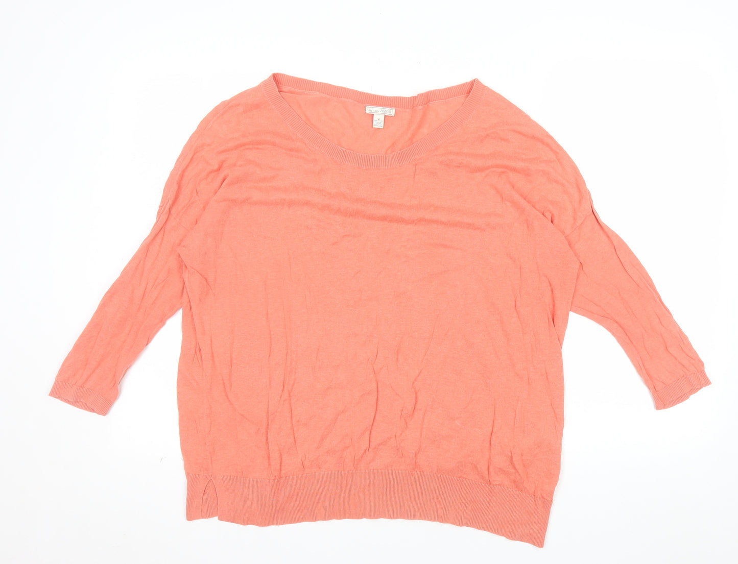 Gap Women’s Pink Linen Cotton 3/4 Sleeve Crew Neck Jumper Medium
