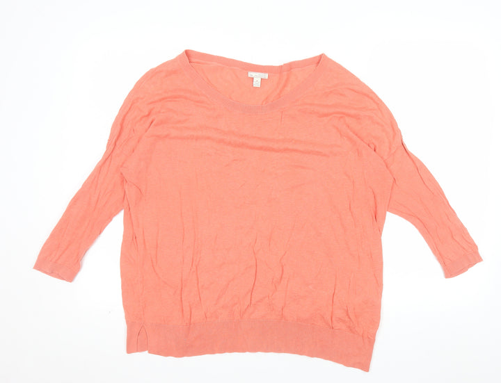 Gap Women’s Pink Linen Cotton 3/4 Sleeve Crew Neck Jumper Medium