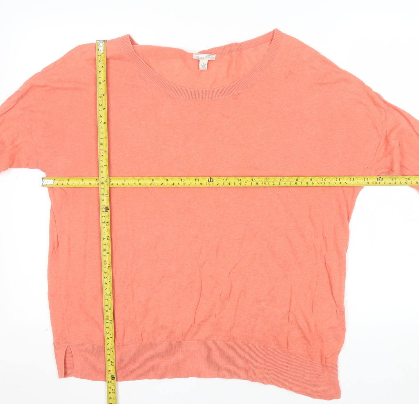 Gap Women’s Pink Linen Cotton 3/4 Sleeve Crew Neck Jumper Medium