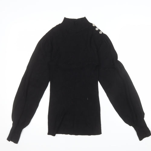 River Island Women Black Mock Neck Long Sleeve Button Jumper Size S