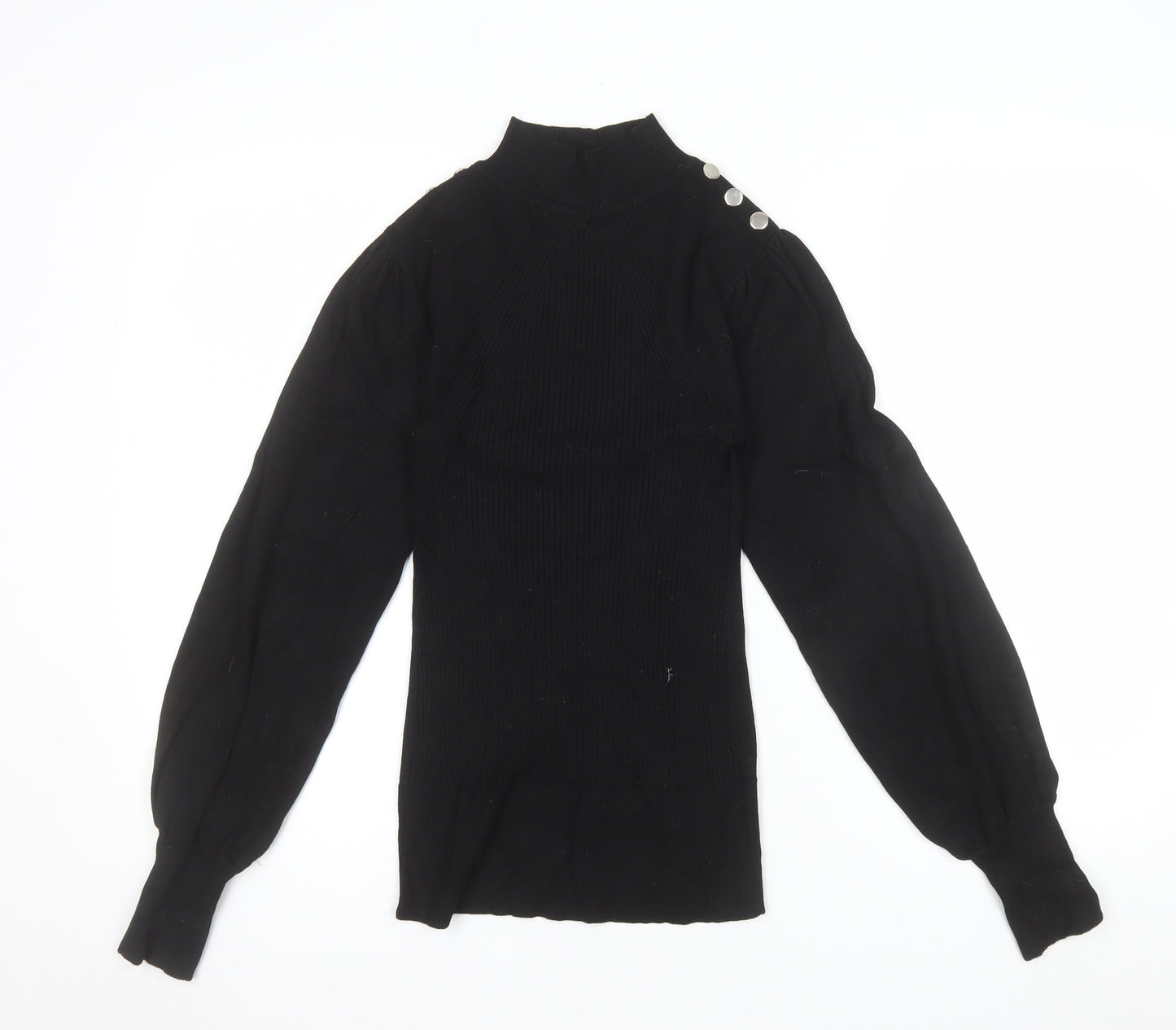 River Island Women Black Mock Neck Long Sleeve Button Jumper Size S