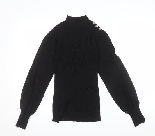 River Island Women Black Mock Neck Long Sleeve Button Jumper Size S