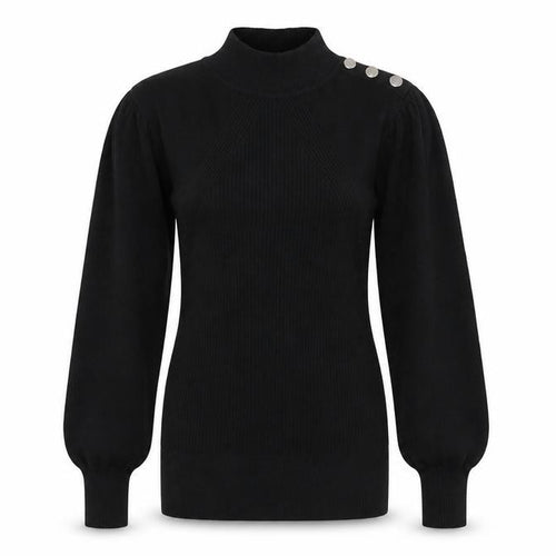 River Island Women Black Mock Neck Long Sleeve Button Jumper Size S
