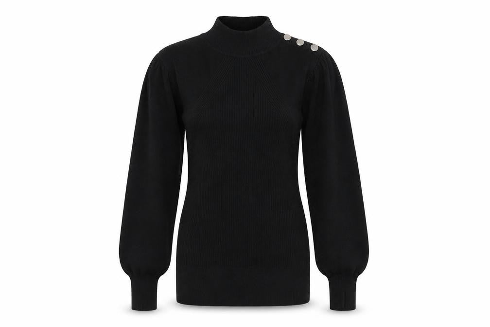 River Island Women Black Mock Neck Long Sleeve Button Jumper Size S