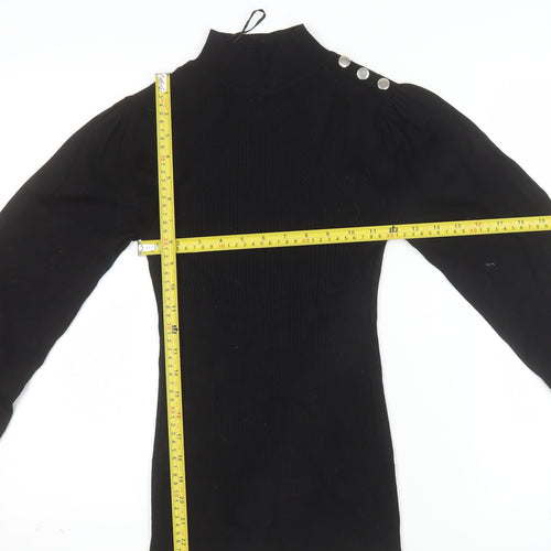 River Island Women Black Mock Neck Long Sleeve Button Jumper Size S