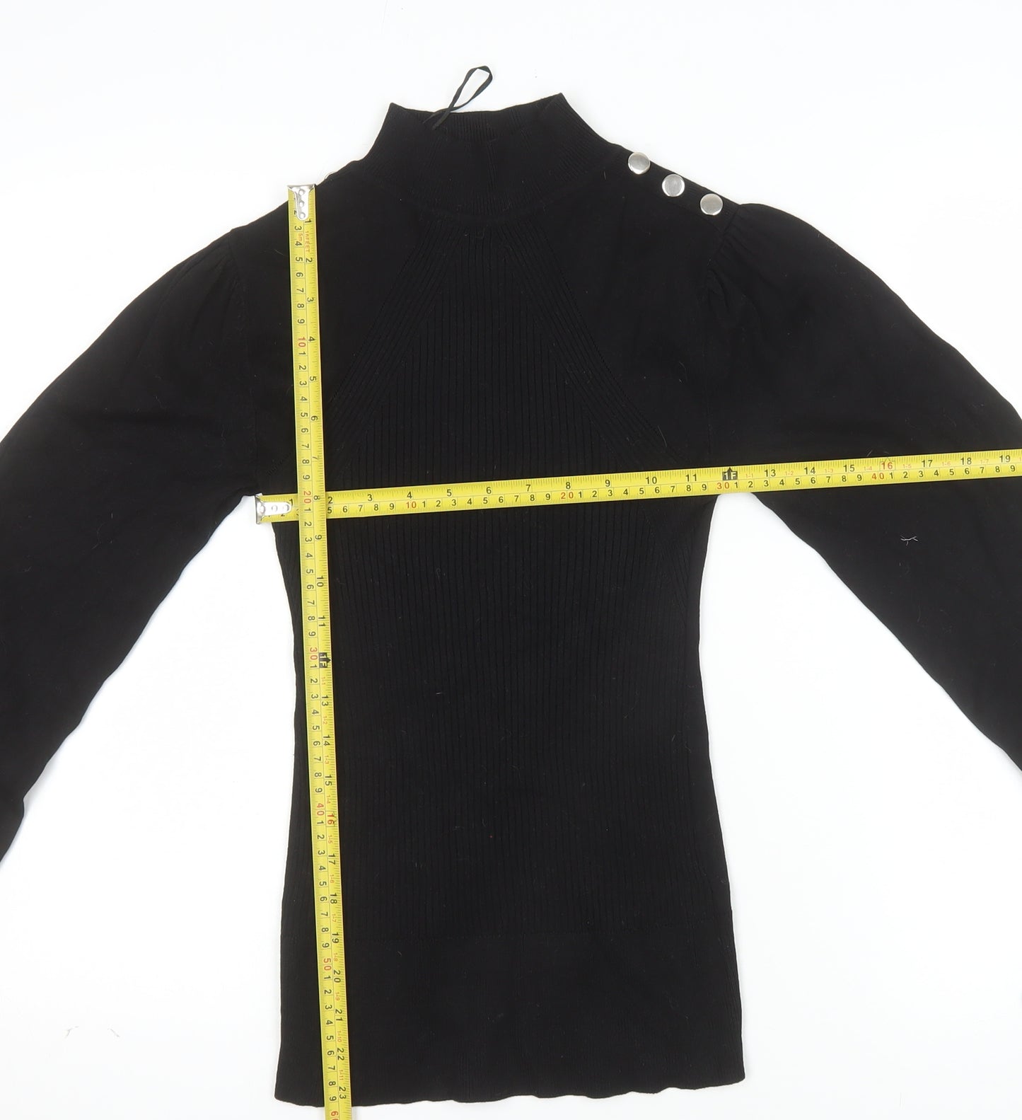 River Island Women Black Mock Neck Long Sleeve Button Jumper Size S