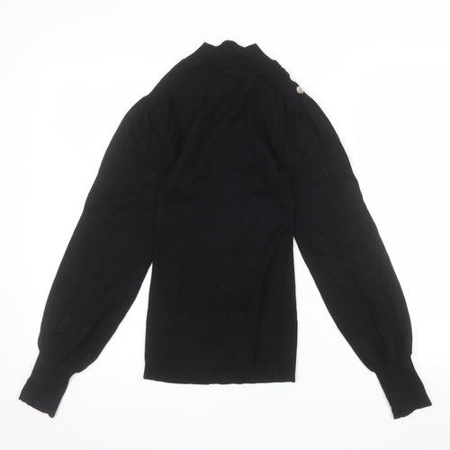 River Island Women Black Mock Neck Long Sleeve Button Jumper Size S
