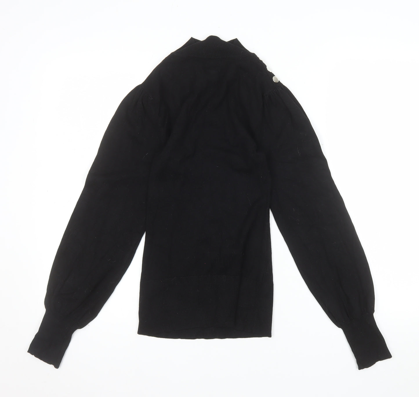 River Island Women Black Mock Neck Long Sleeve Button Jumper Size S