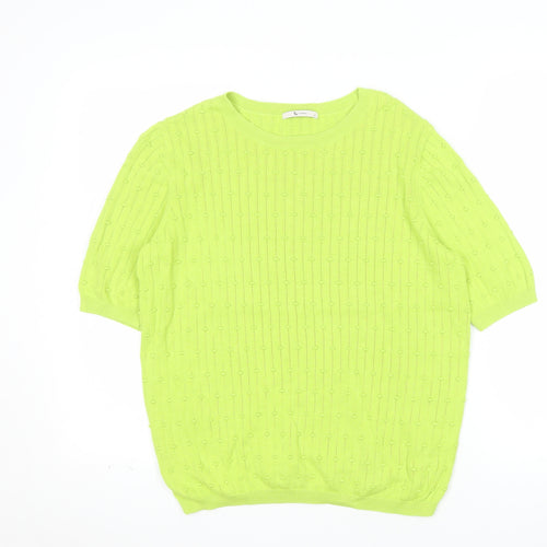 Tu Women Green Short Sleeve Cotton Knit Blouse Size 12