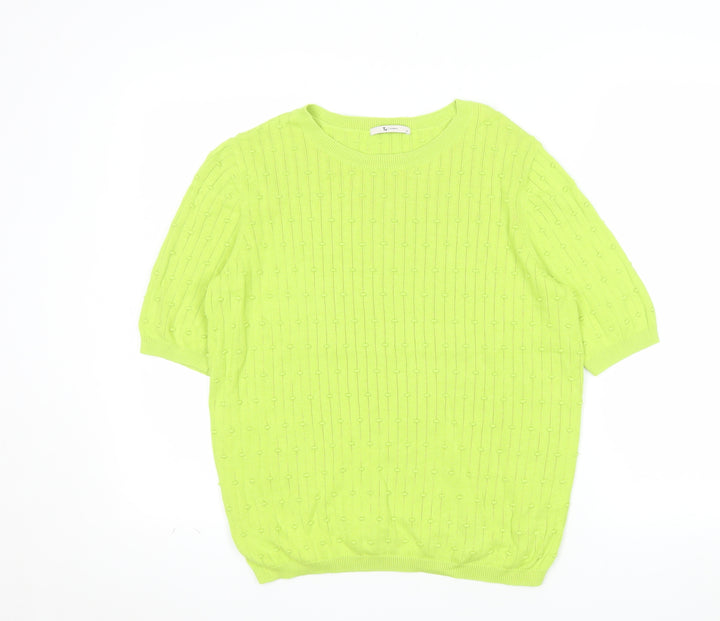 Tu Women Green Short Sleeve Cotton Knit Blouse Size 12