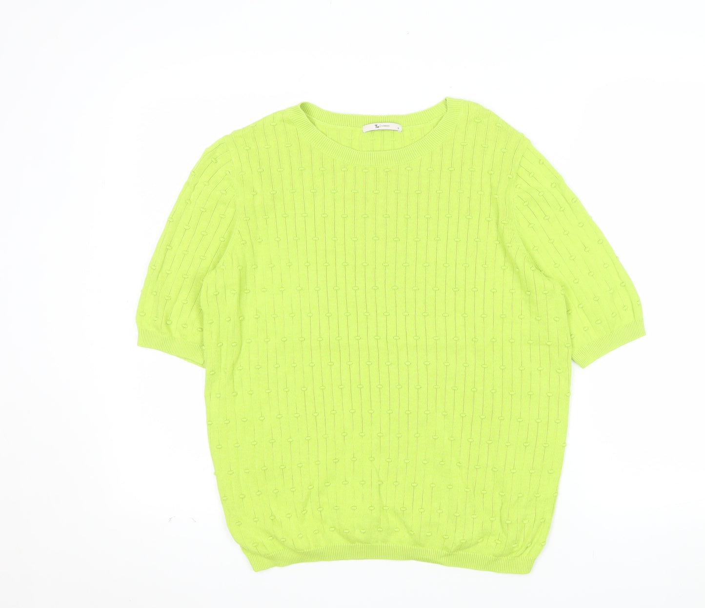 Tu Women Green Short Sleeve Cotton Knit Blouse Size 12