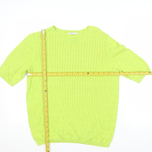 Tu Women Green Short Sleeve Cotton Knit Blouse Size 12