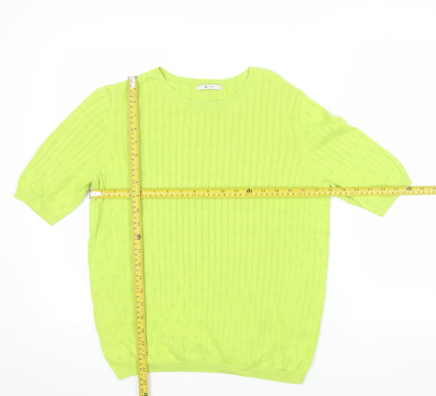 Tu Women Green Short Sleeve Cotton Knit Blouse Size 12