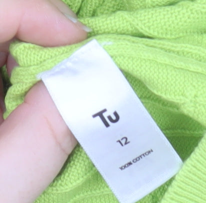 Tu Women Green Short Sleeve Cotton Knit Blouse Size 12