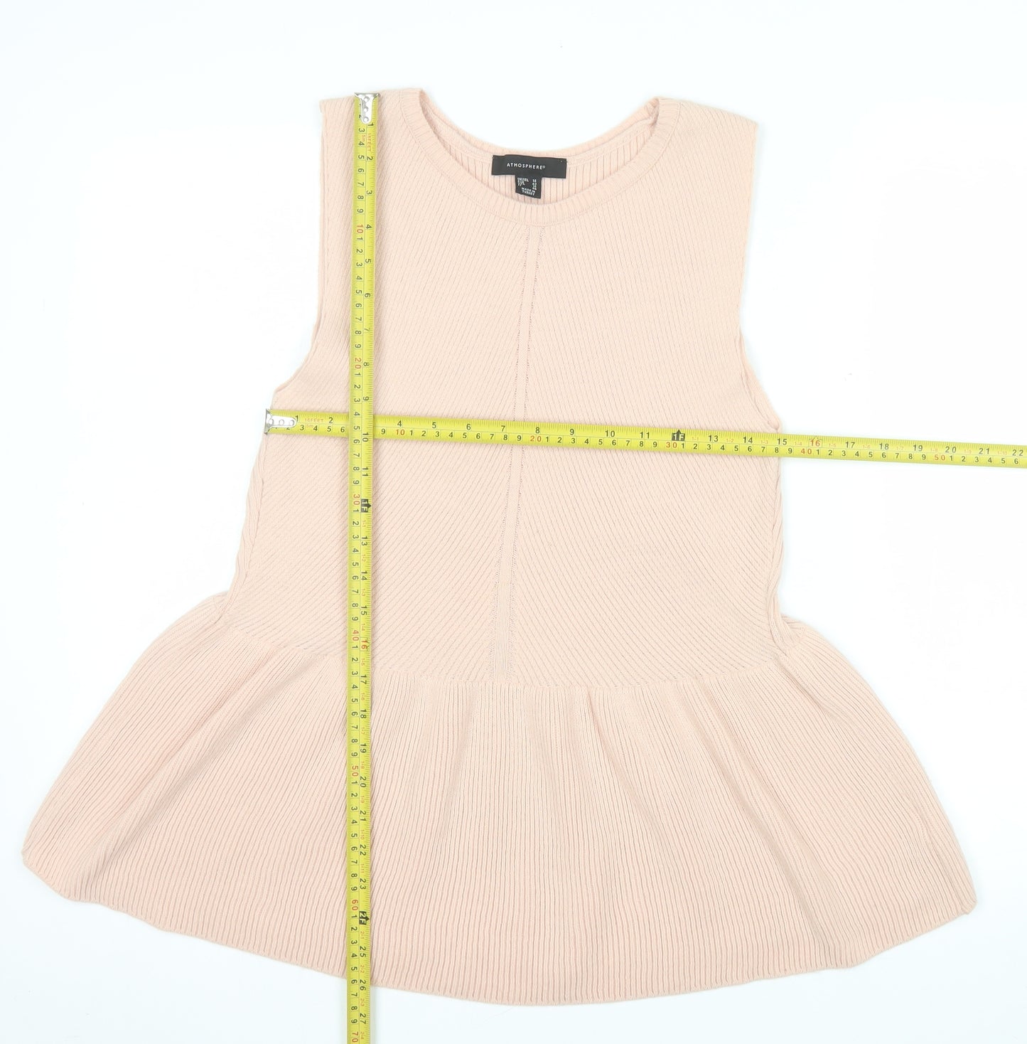 Atmosphere Women Beige Sleeveless Knit Peplum Jumper Size 14