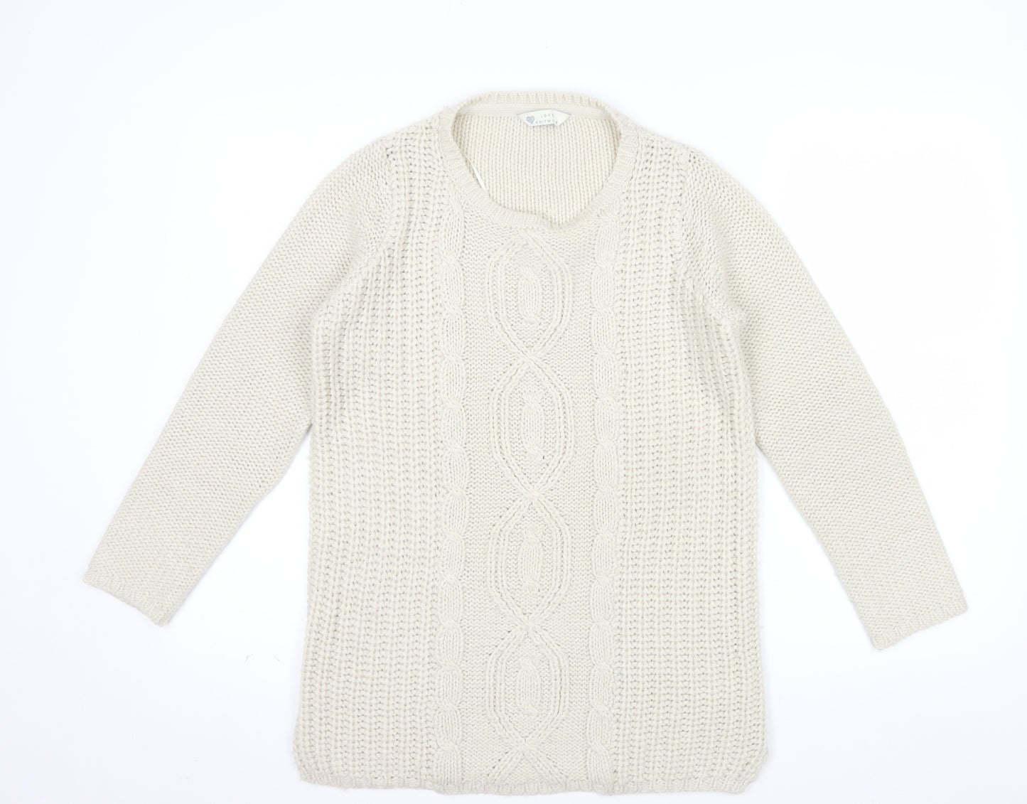 BHS Women’s Ivory Cable Knit Acrylic Jumper Size 8