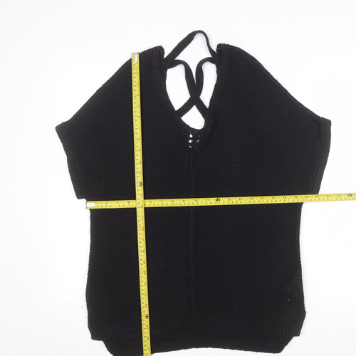 F&F Women Black V-Neck Short Sleeve Knit Pullover Jumper UK 10