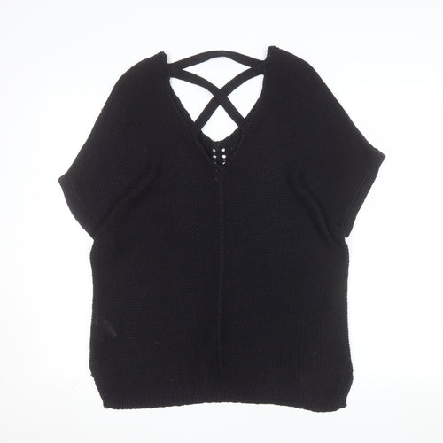 F&F Women Black V-Neck Short Sleeve Knit Pullover Jumper UK 10