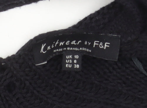 F&F Women Black V-Neck Short Sleeve Knit Pullover Jumper UK 10