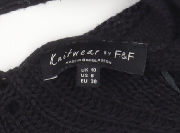 F&F Women Black V-Neck Short Sleeve Knit Pullover Jumper UK 10