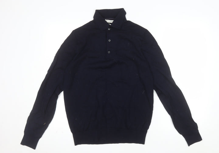 Marks and Spencer Autograph Men's Black Merino Wool Long Sleeve Polo M