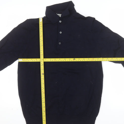 Marks and Spencer Autograph Men's Black Merino Wool Long Sleeve Polo M