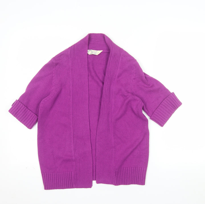 BHS Women Magenta Cotton Blend Open Cardigan Size 10 Short Sleeve