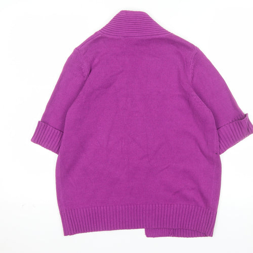 BHS Women Magenta Cotton Blend Open Cardigan Size 10 Short Sleeve