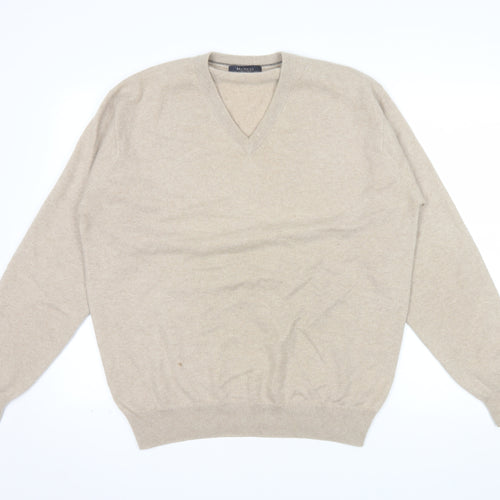 McNeal Men's Beige Cashmere V-Neck Jumper Size L Classic Knit