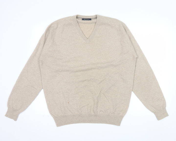 McNeal Men's Beige Cashmere V-Neck Jumper Size L Classic Knit