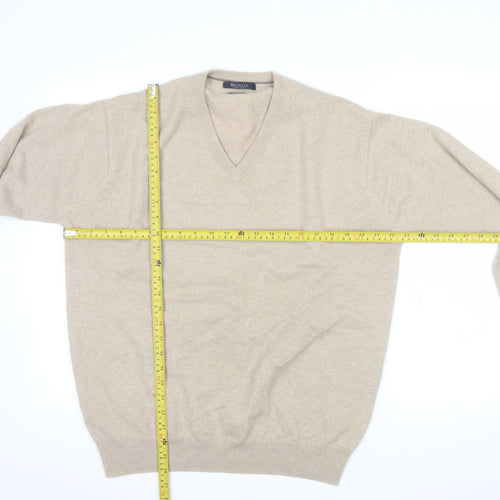 McNeal Men's Beige Cashmere V-Neck Jumper Size L Classic Knit