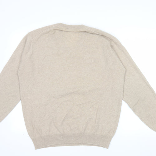 McNeal Men's Beige Cashmere V-Neck Jumper Size L Classic Knit
