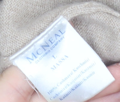 McNeal Men's Beige Cashmere V-Neck Jumper Size L Classic Knit