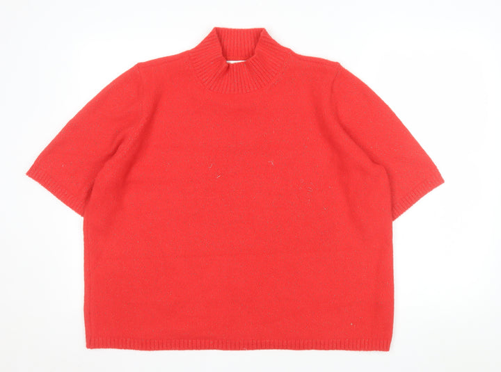 Marks and Spencer Women's Red Mock Neck Short Sleeve Jumper XL